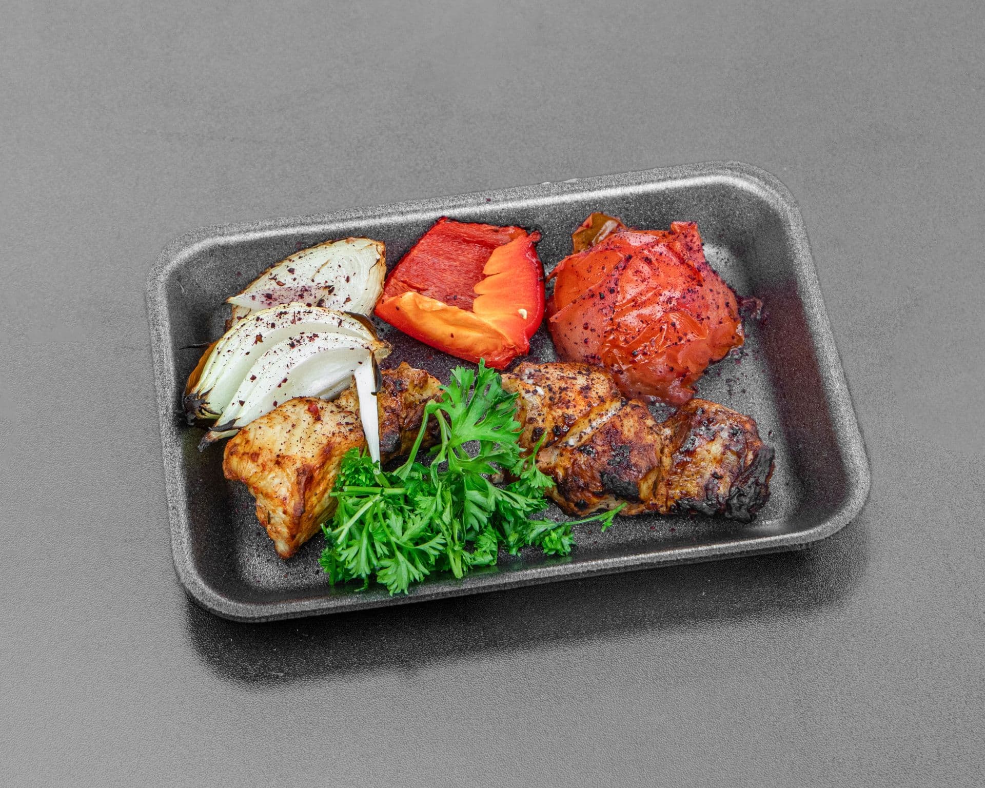 Charcoal-grilled chicken shish tawook skewer at Babylon Kabob